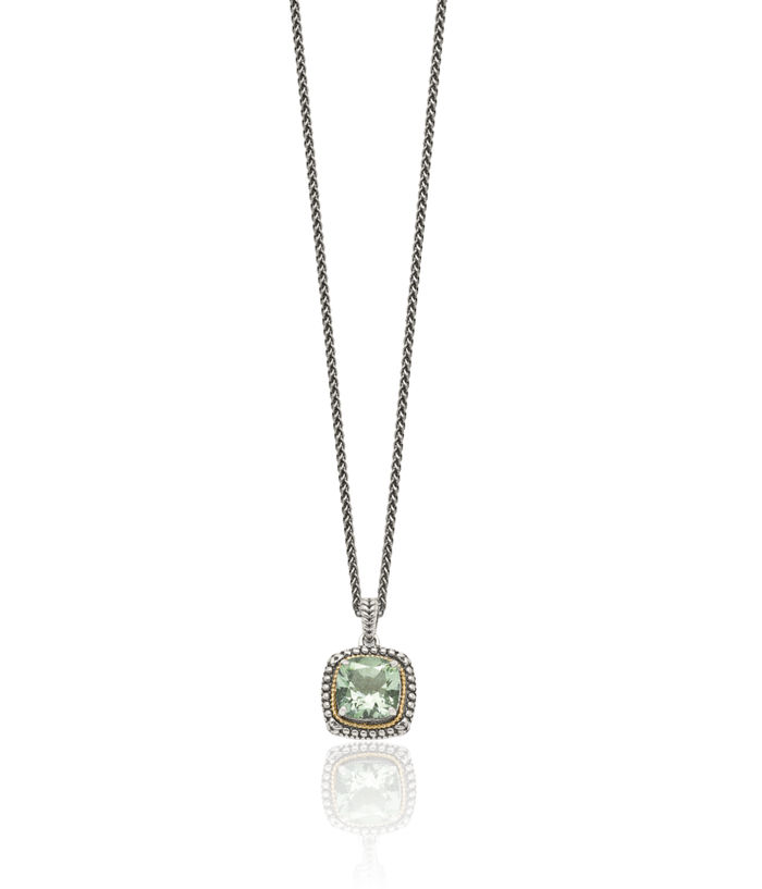 925 Sterling Silver Vintage Cushion-Cut Green Quartz Necklace