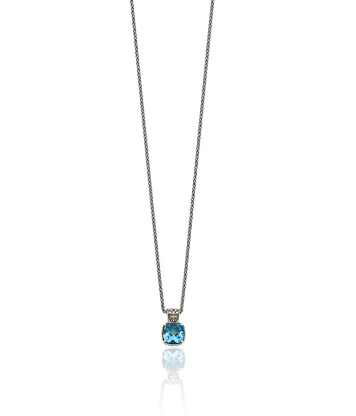 925 Sterling Silver Vintage Cushion-Cut Sky Blue Topaz Chain Necklace Gemstone Pendant Charm