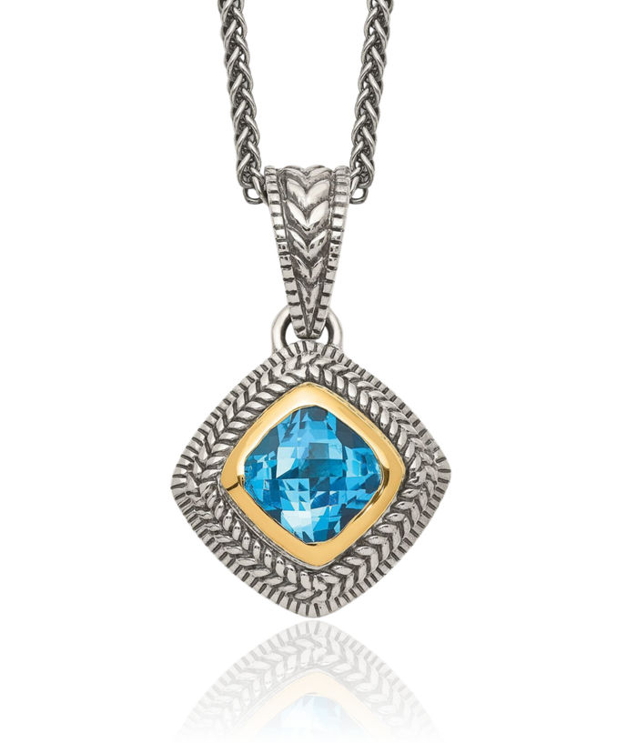 925 Sterling Silver Vintage Cushion-Cut Sky Blue Topaz Chain Necklace Gemstone Pendant Charm