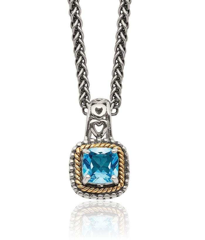 925 Sterling Silver Vintage Cushion-Cut Sky Blue Topaz Chain Necklace Gemstone Pendant Charm