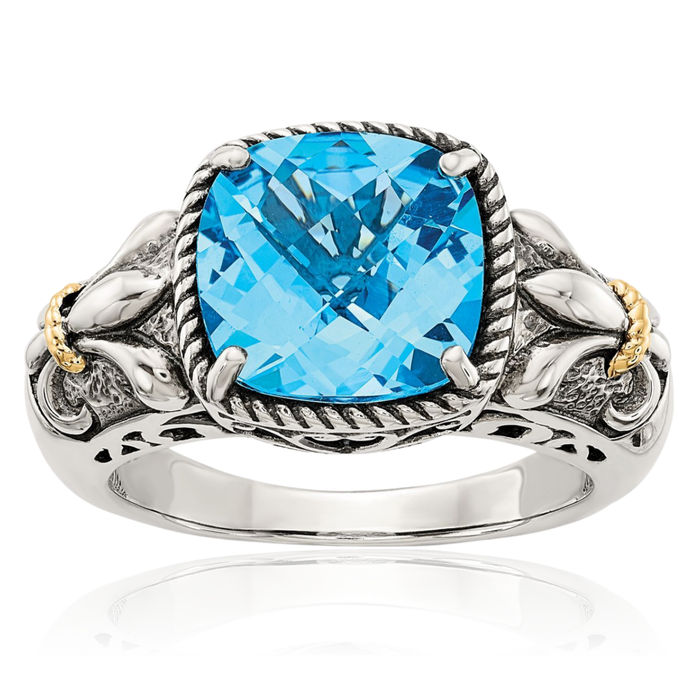 925 Sterling Silver Vintage Cushion-Cut Sky Blue Topaz Cocktail Statement Ring Gemstone Band