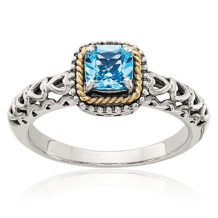 925 Sterling Silver Vintage Cushion-Cut Sky Blue Topaz Ring Gemstone Band