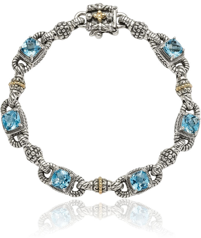 925 Sterling Silver Vintage Cushion-Cut Sky Blue Topaz Chain Gemstone Tennis Bracelet