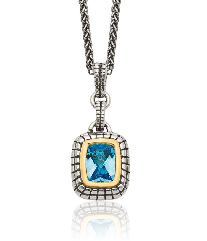 925 Sterling Silver Vintage Cushion-Cut Swiss Blue Topaz Chain Necklace Gemstone Pendant Charm