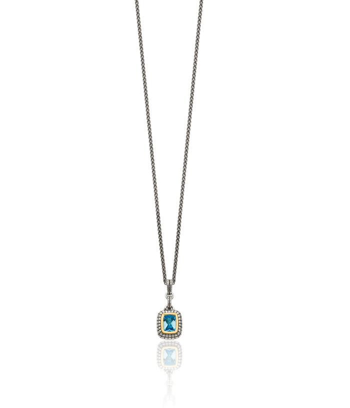 925 Sterling Silver Vintage Cushion-Cut Swiss Blue Topaz Chain Necklace Gemstone Pendant Charm