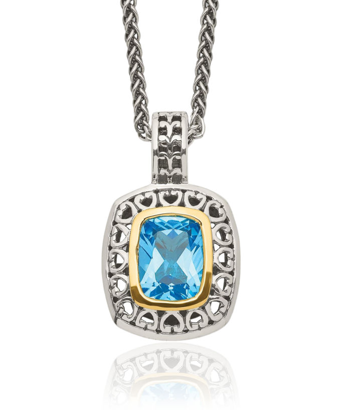 925 Sterling Silver Vintage Cushion-Cut Swiss Blue Topaz Chain Necklace Gemstone Pendant Charm