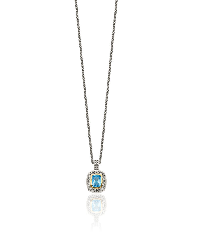 925 Sterling Silver Vintage Cushion-Cut Swiss Blue Topaz Chain Necklace Gemstone Pendant Charm