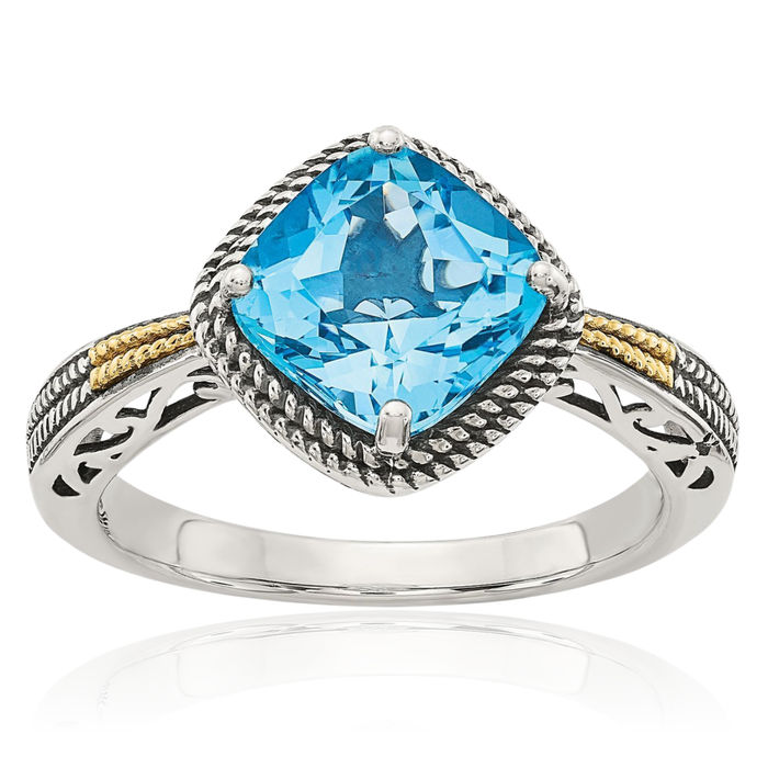 925 Sterling Silver Vintage Cushion-Cut Swiss Blue Topaz Ring Gemstone Band