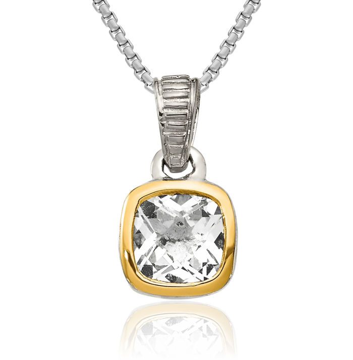 925 Sterling Silver Cushion-Cut White Topaz Necklace Gemstone Pendant Charm April Birthstone Jewelry