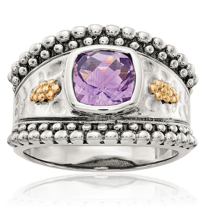 925 Sterling Silver Vintage Cut Cushion-Cut Purple Amethyst Ring Gemstone Band