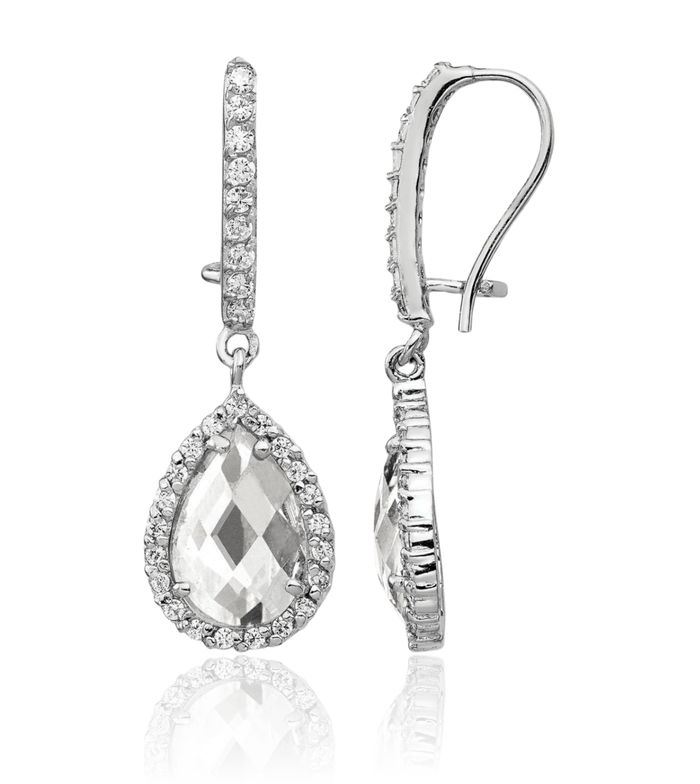 925 Sterling Silver Cut Cubic Zirconia CZ Halo Round Drop Dangle Earrings Pear Teardrop Gemstone