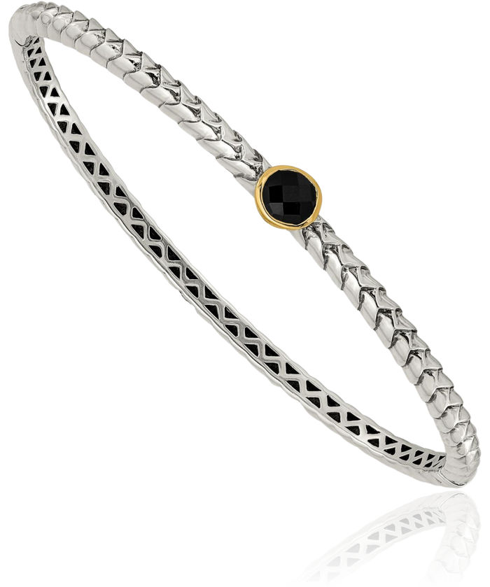 925 Sterling Silver Vintage Cut Black Onyx Bangle Bracelet