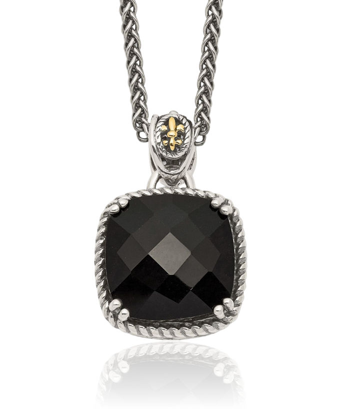 925 Sterling Silver Vintage Cut Black Onyx Chain Necklace Gemstone Pendant Charm