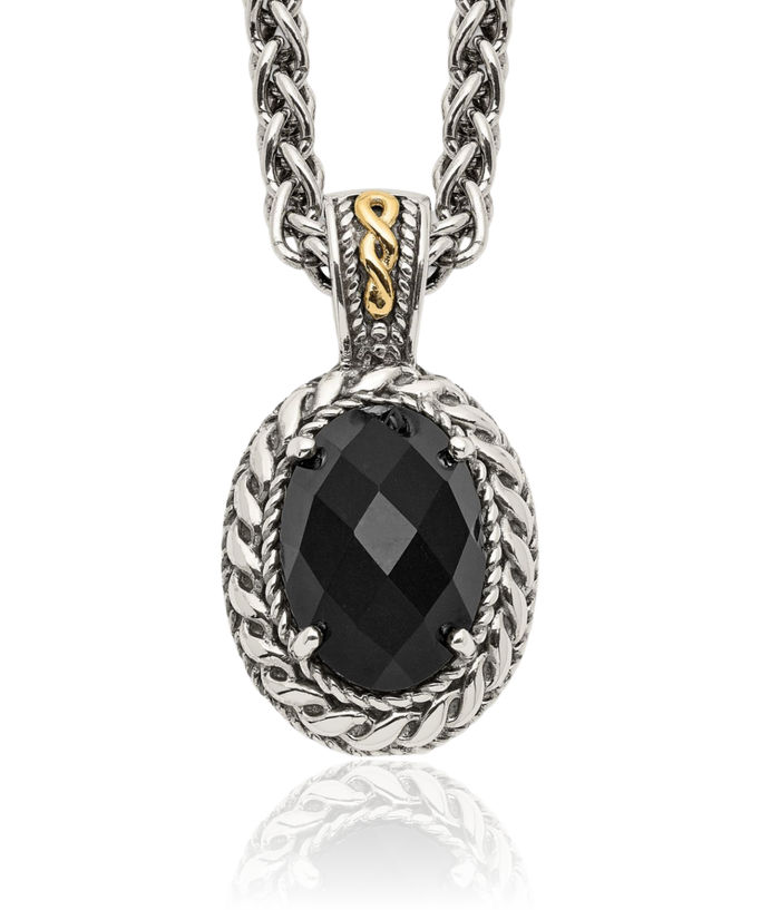 925 Sterling Silver Vintage Cut Black Onyx Chain Necklace Gemstone Pendant Charm