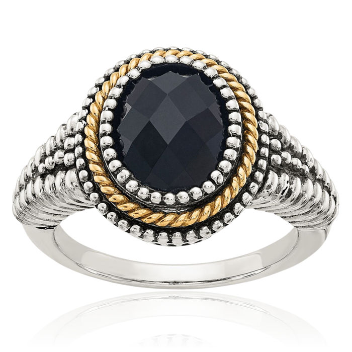 925 Sterling Silver Vintage Cut Black Onyx Ring