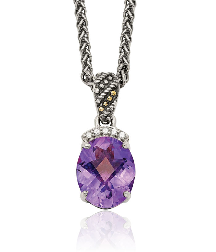 925 Sterling Silver Vintage Cut Oval Purple Amethyst Diamond Chain Necklace Gemstone Pendant Charm