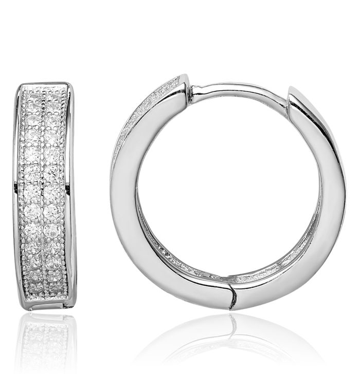 925 Sterling Silver Cubic Zirconia CZ 2 Row Round Small Hoop Earrings