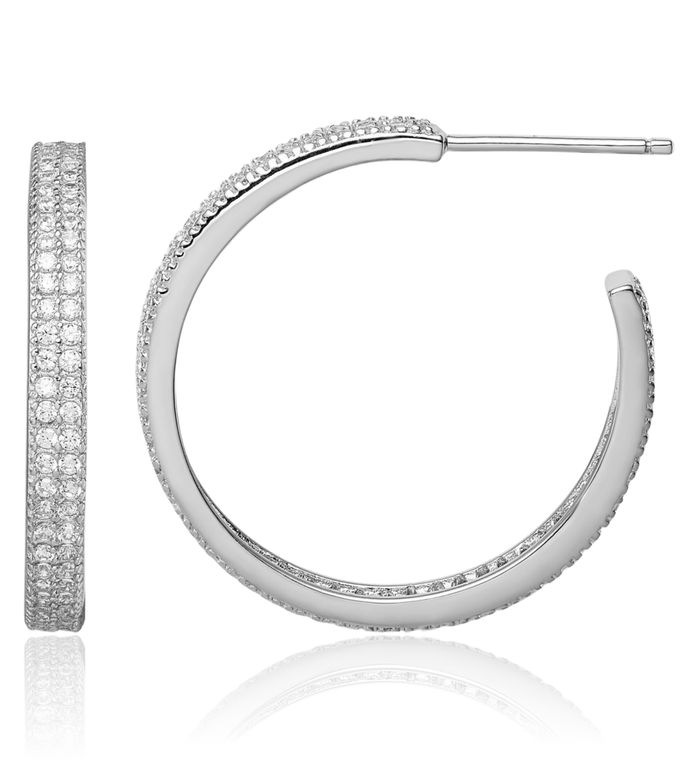 925 Sterling Silver Cubic Zirconia CZ 20x3mm C Hoop Earrings