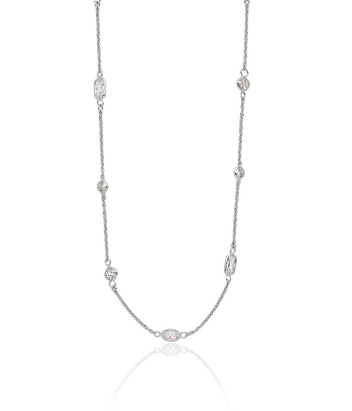 925 Sterling Silver Cubic Zirconia CZ 26 Station Necklace Chain