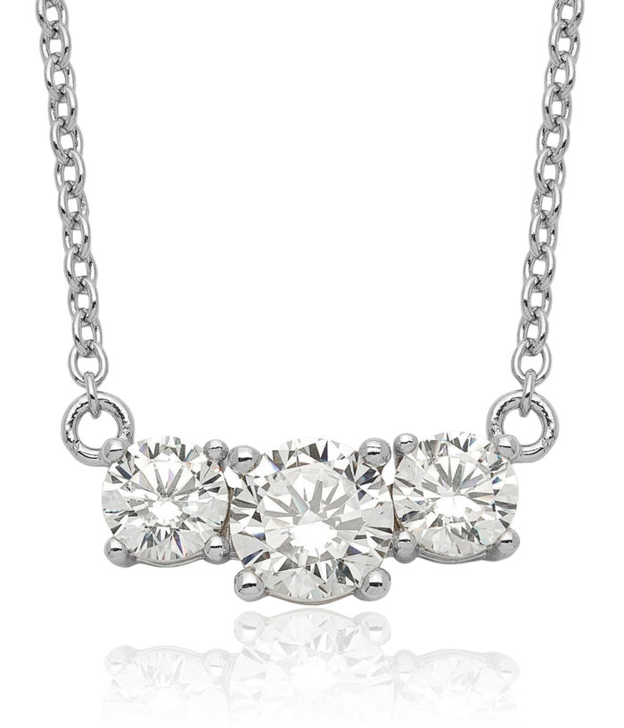 925 Sterling Silver Cubic Zirconia CZ 3 Stone Necklace Chain