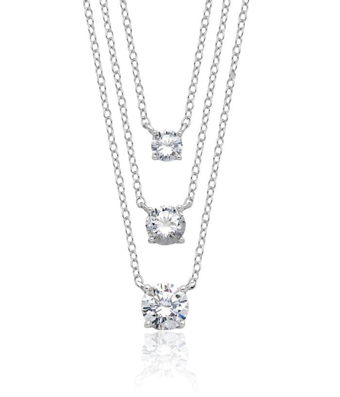 925 Sterling Silver Cubic Zirconia CZ 3 Strand Layering Necklace Chain