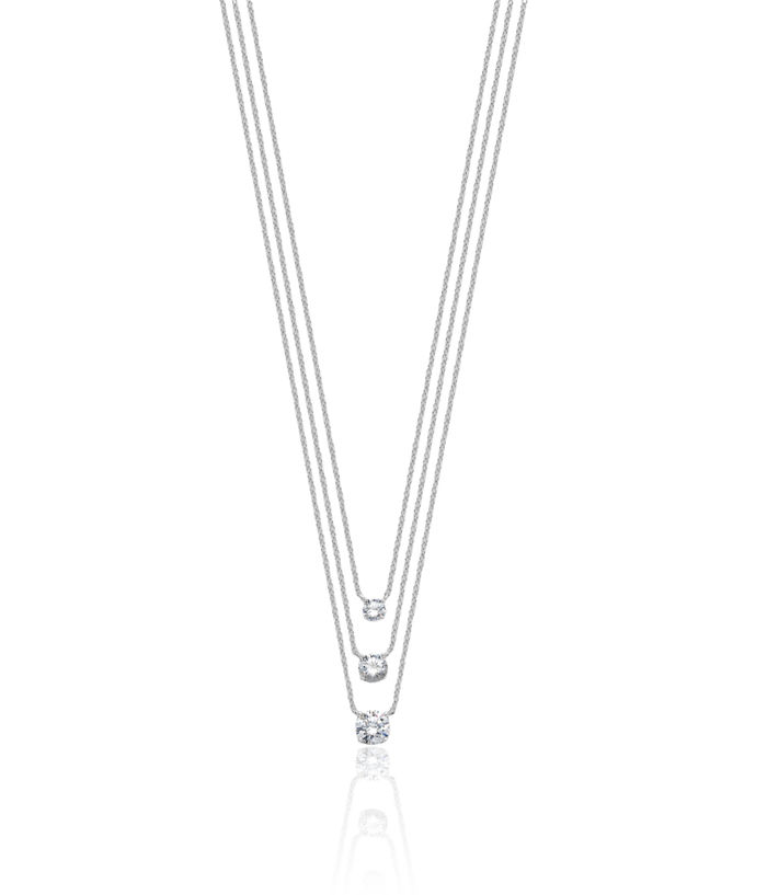 925 Sterling Silver Cubic Zirconia CZ 3 Strand Layering Necklace Chain