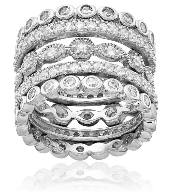 925 Sterling Silver Cubic Zirconia CZ 5-piece Eternity Stacking Ring Set