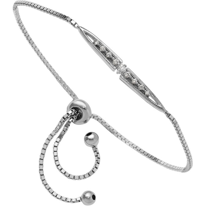 925 Sterling Silver Cubic Zirconia CZ Adjustable Bolo Wrap Bracelet