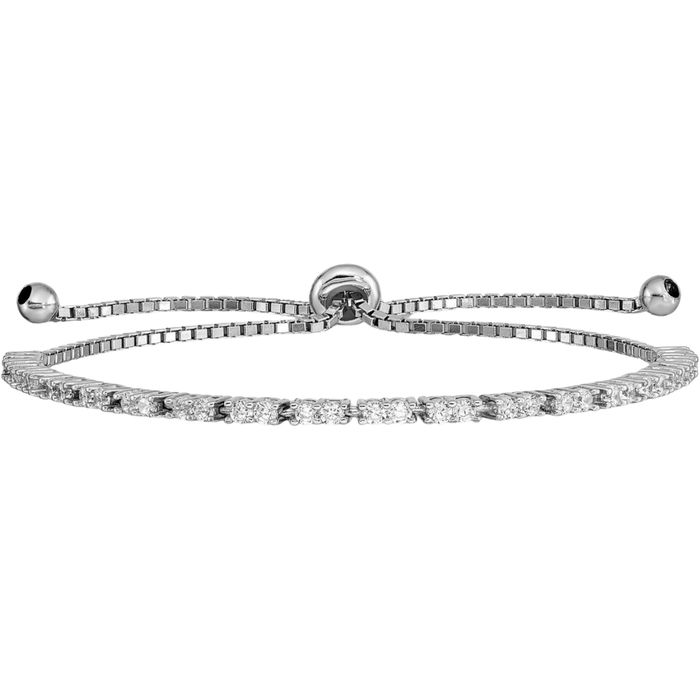 925 Sterling Silver Cubic Zirconia CZ Adjustable Wrap Bracelet April Birthstone Jewelry