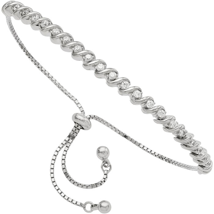 925 Sterling Silver Cubic Zirconia CZ Adjustable Wrap Bracelet