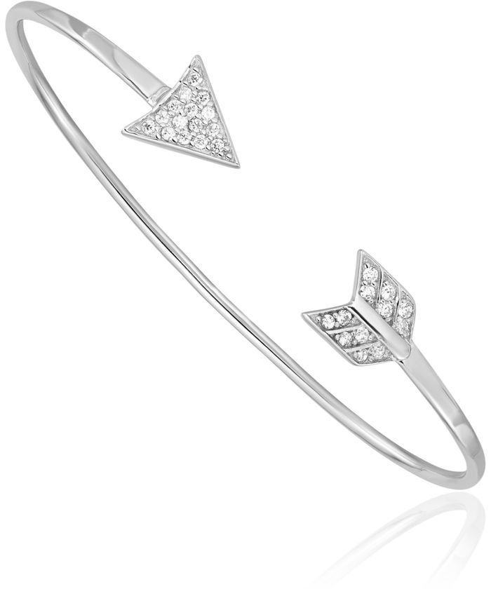 925 Sterling Silver Cubic Zirconia CZ Arrow Cuff Charm Bracelet