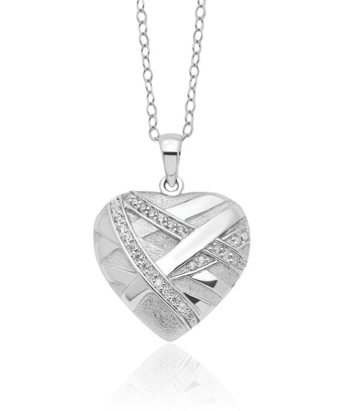 925 Sterling Silver Cubic Zirconia CZ Bandaged Heart Ash Holder Chain Urn Necklace for Ashes Cremation Jewelry