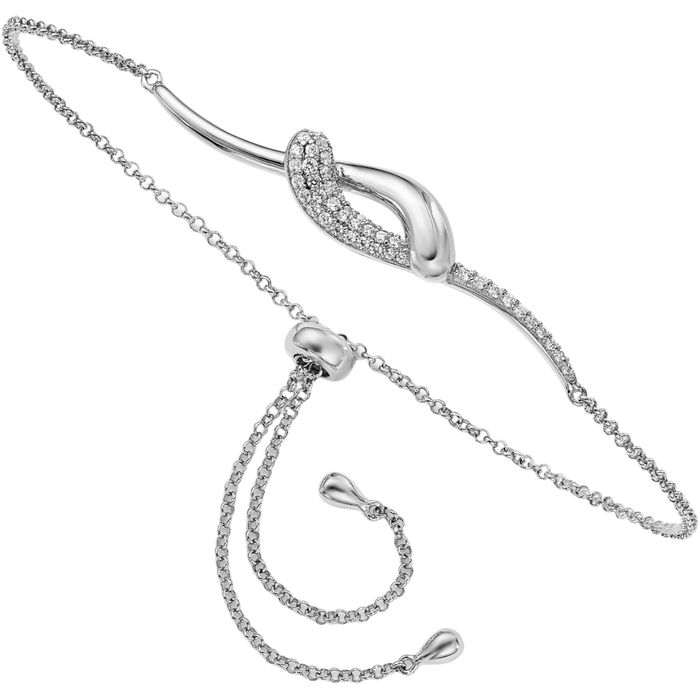 925 Sterling Silver Cubic Zirconia CZ Bar Adjustable Wrap Bracelet
