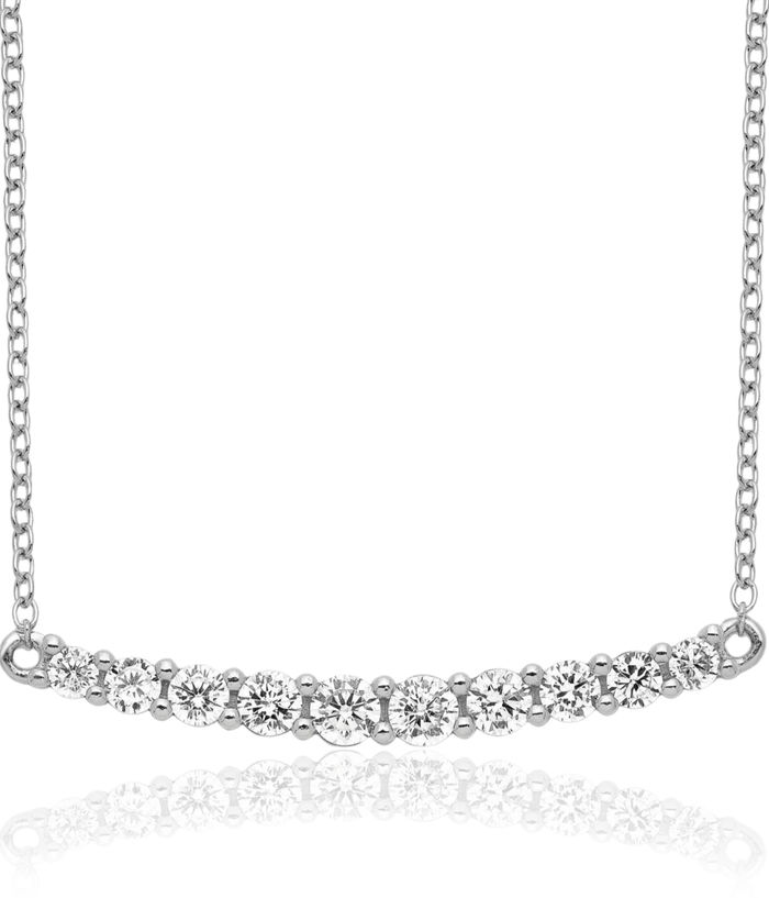 925 Sterling Silver Cubic Zirconia CZ Bar Necklace Chain