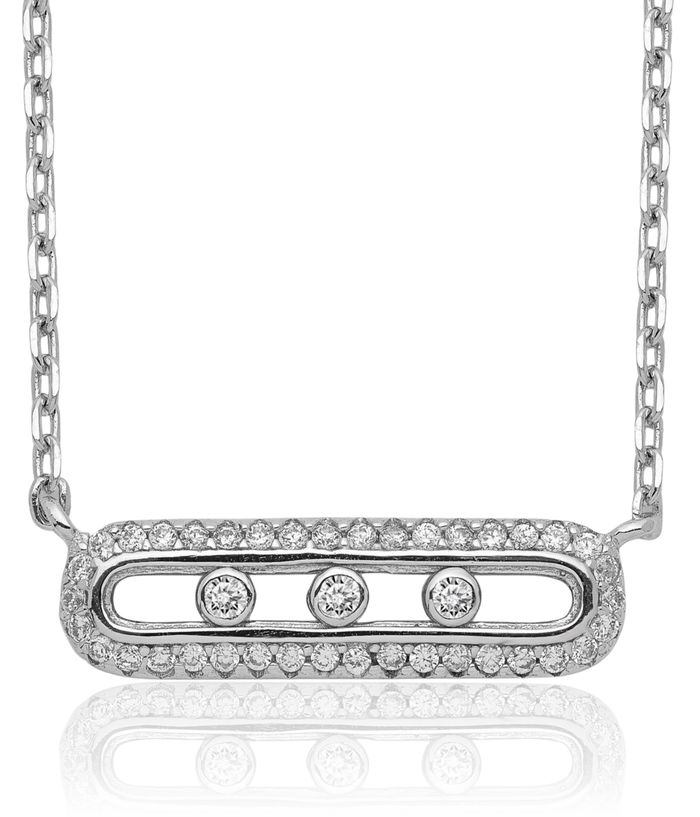 925 Sterling Silver Cubic Zirconia CZ Bar Necklace Chain