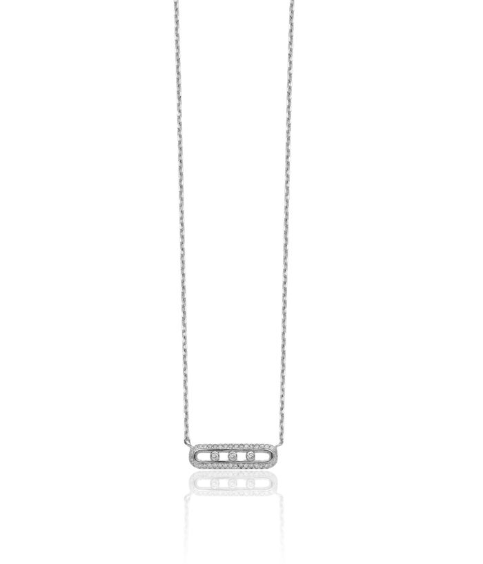 925 Sterling Silver Cubic Zirconia CZ Bar Necklace Chain