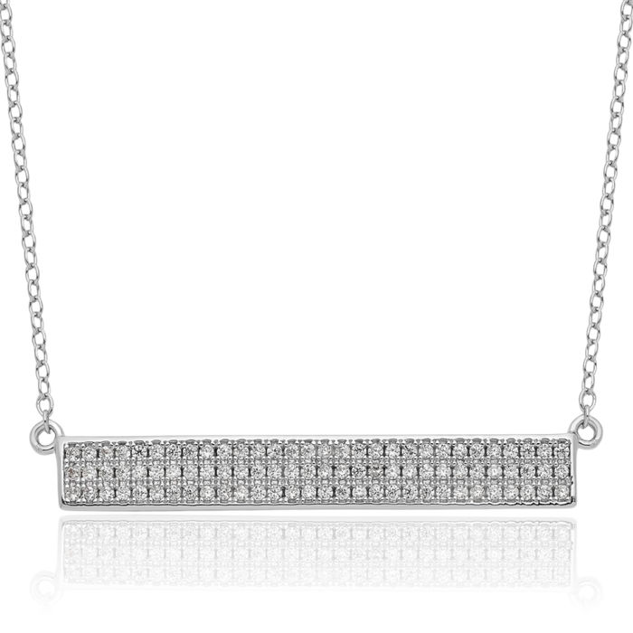 925 Sterling Silver Cubic Zirconia CZ Bar Necklace Chain