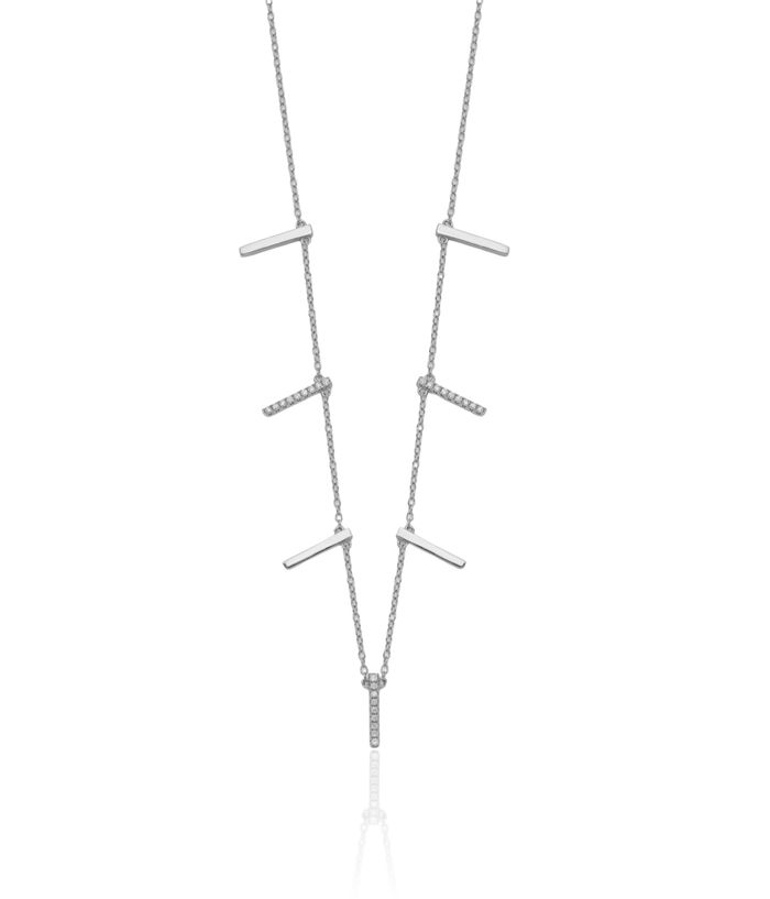 925 Sterling Silver Cubic Zirconia CZ Bars Necklace Chain