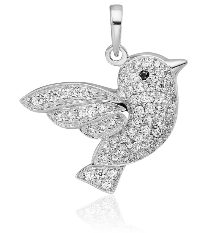 925 Sterling Silver Cubic Zirconia CZ Bird Necklace Chain Pendant Charm