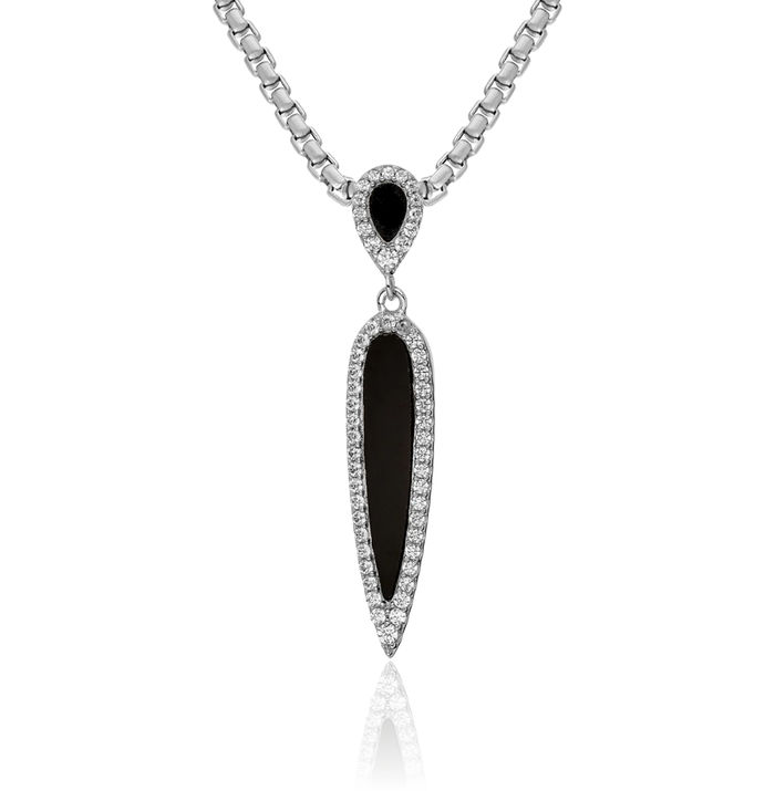 925 Sterling Silver Cubic Zirconia CZ Black Agate Slide Necklace Chain Pendant Charm