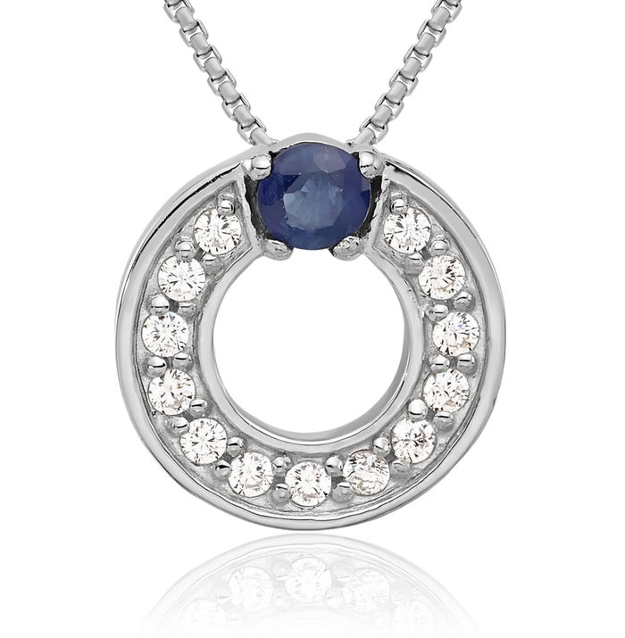 925 Sterling Silver Cubic Zirconia CZ Blue Sapphire Floating Chain Slide Pendant Geometric Necklace Charm