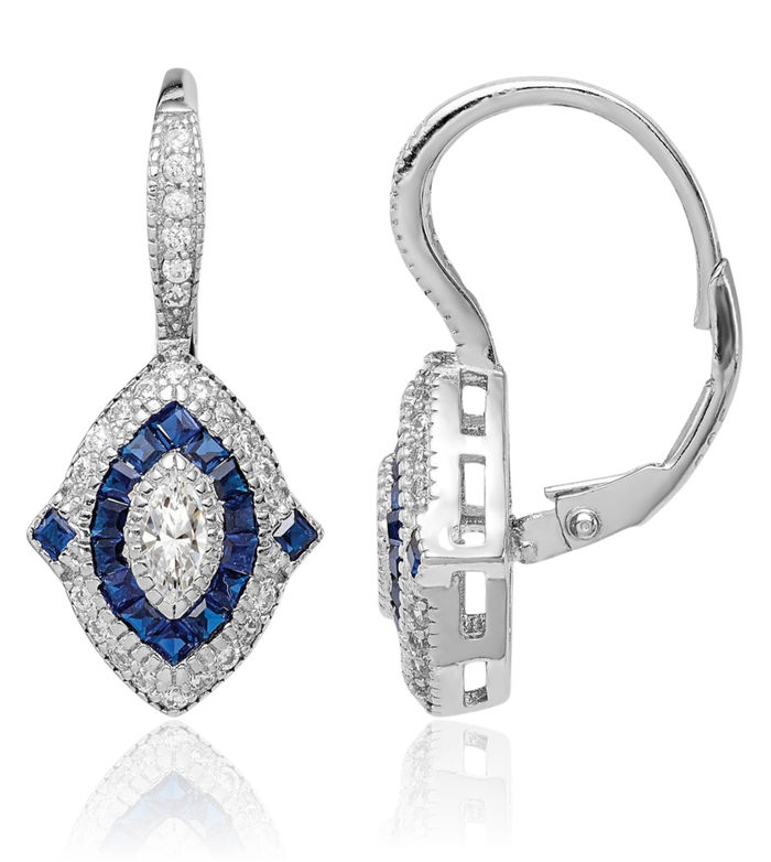 925 Sterling Silver Cubic Zirconia CZ Synthetic Blue Spinel Drop Dangle Earrings