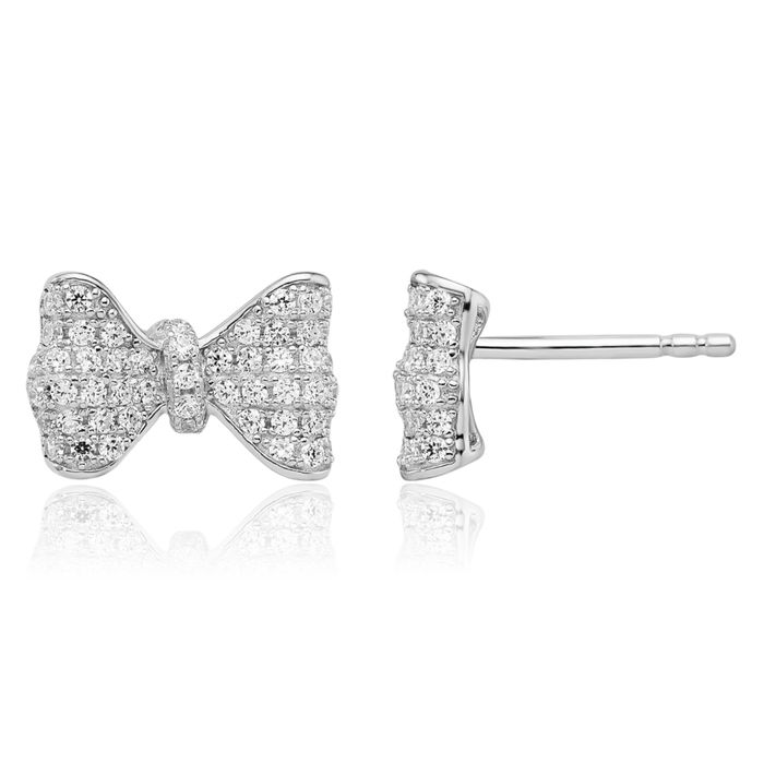 925 Sterling Silver Cubic Zirconia CZ Bow Stud Earrings