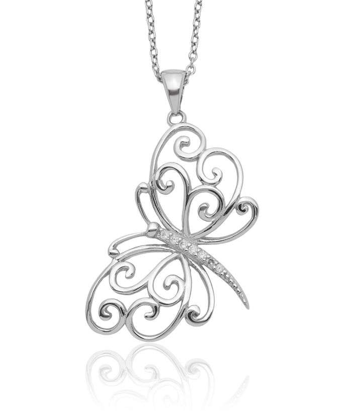 925 Sterling Silver Cubic Zirconia CZ Butterfly Wings Necklace Chain