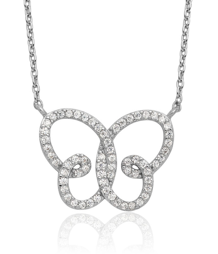 925 Sterling Silver Cubic Zirconia CZ Butterfly Wings Necklace Chain