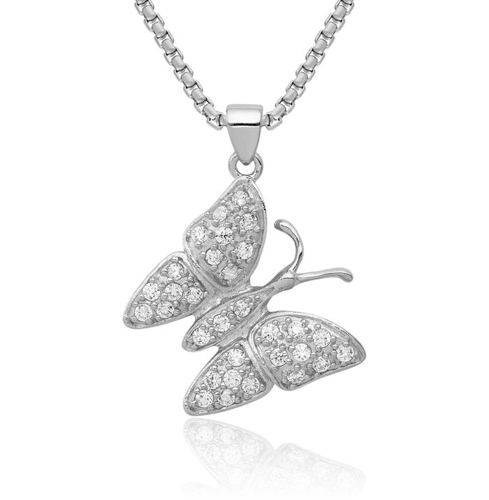 925 Sterling Silver Cubic Zirconia CZ Butterfly Wings Necklace Chain Pendant Charm