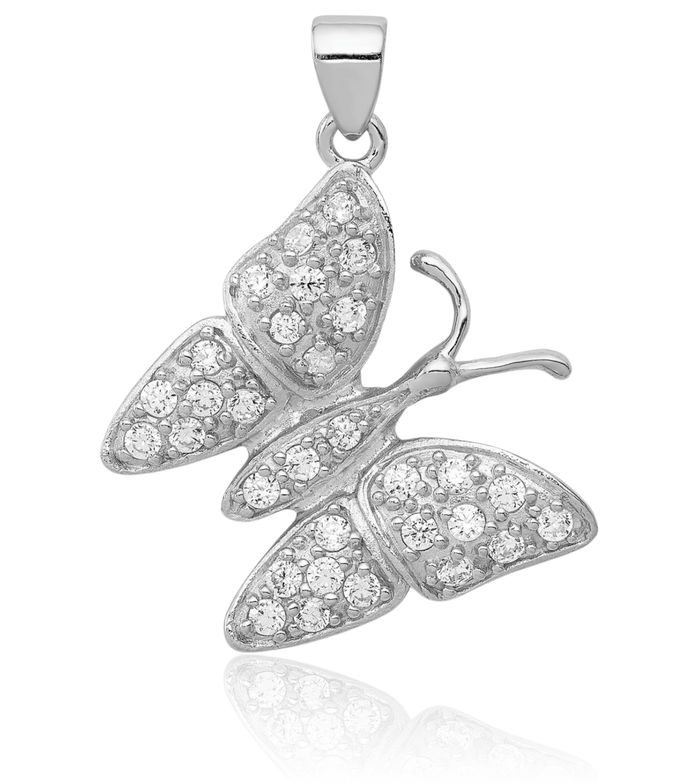 925 Sterling Silver Cubic Zirconia CZ Butterfly Wings Necklace Chain Pendant Charm