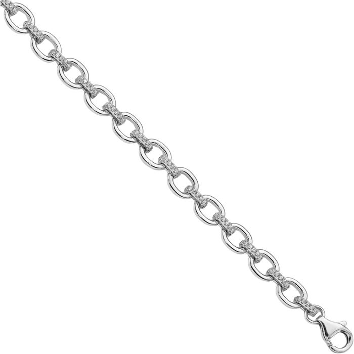 925 Sterling Silver Cubic Zirconia CZ Cable Rolo Link Chain Bracelet