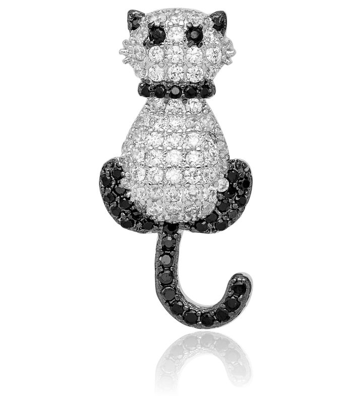 925 Sterling Silver Cubic Zirconia CZ Cat Slide Chain Necklace Pendant Charm