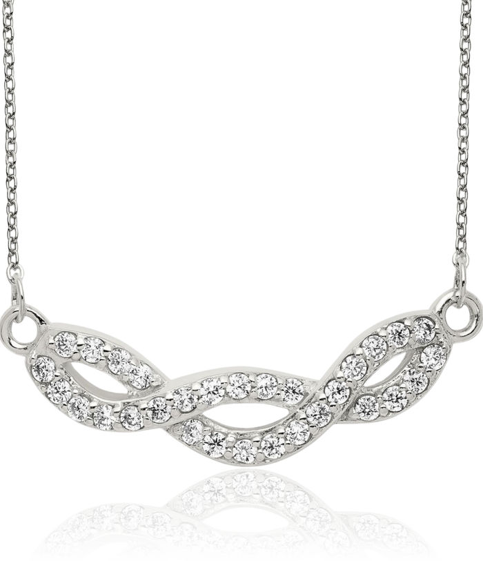 925 Sterling Silver Cubic Zirconia CZ Chain Bar Necklace